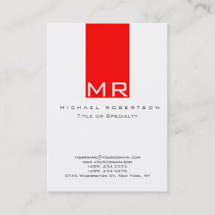 Monogramme moderne blanc rouge Carte de visite pro