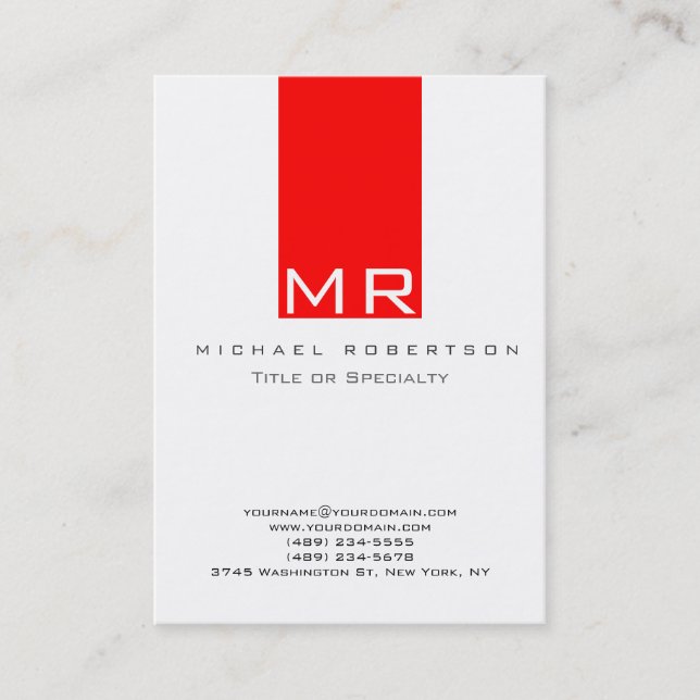 Monogramme moderne blanc rouge Carte de visite pro (Devant)