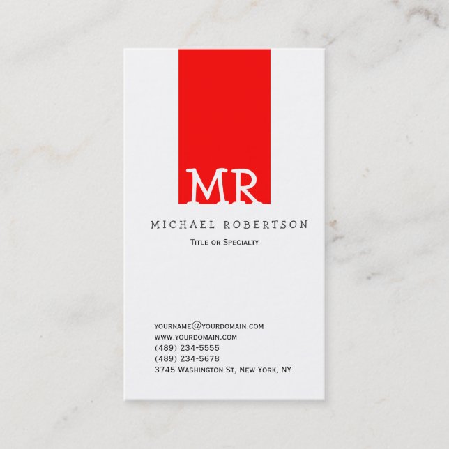 Monogramme moderne blanc rouge Carte de visite pro (Devant)