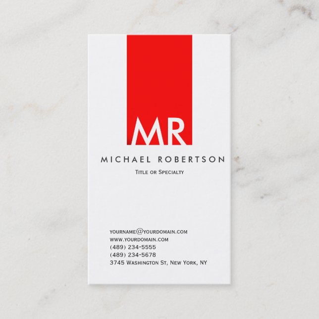 Monogramme moderne blanc rouge Carte de visite pro (Devant)