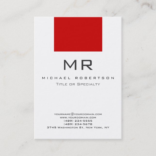 Monogramme moderne blanc rouge Carte de visite pro (Devant)