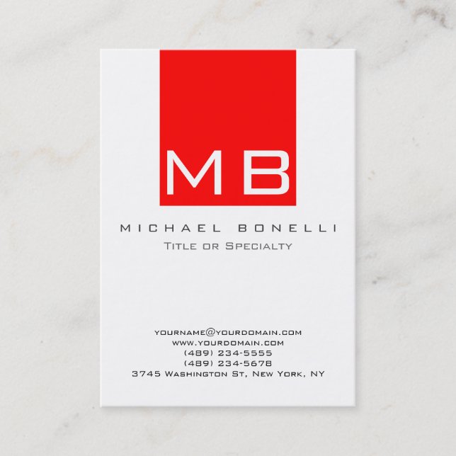 Monogramme moderne Blanc Rouge Chic Carte de visit (Devant)