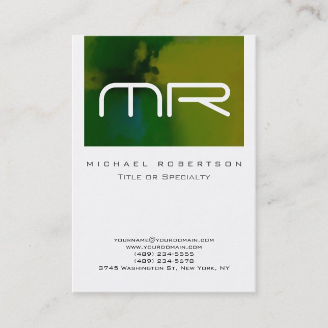 Monogramme moderne blanc vert Carte de visite Abst (Devant)