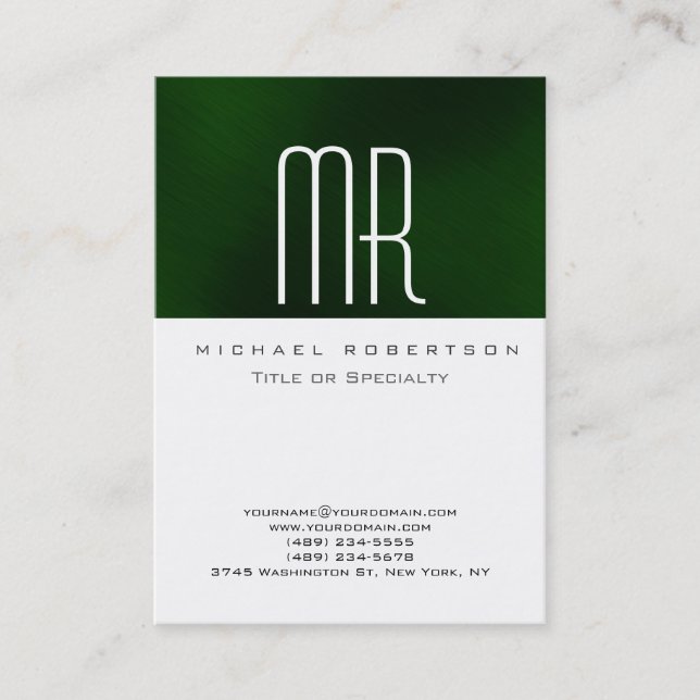 Monogramme moderne blanc vert Carte de visite prop (Devant)