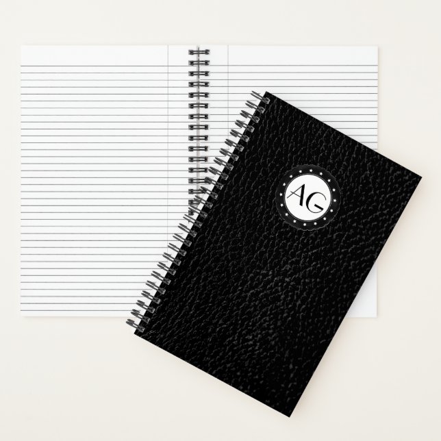 Monogramme moderne Carnet spiral en cuir noir (À l'intérieur)