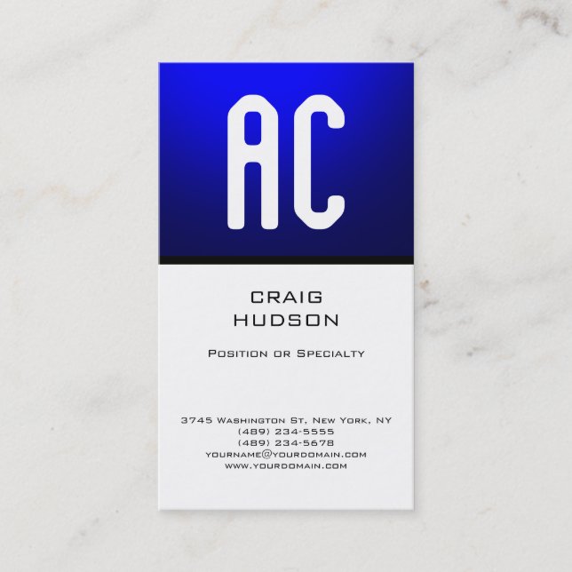 Monogramme moderne Carte de visite blanc bleu clai (Devant)
