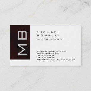 Monogramme moderne Carte de visite blanc foncé rou