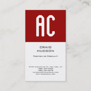 Monogramme moderne Carte de visite blanc rouge pla