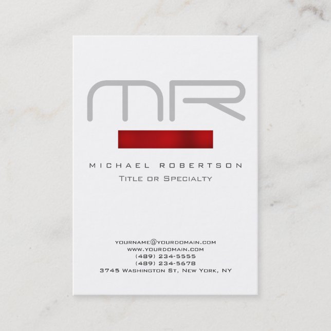 Monogramme moderne Carte de visite blanc rouge pro (Devant)