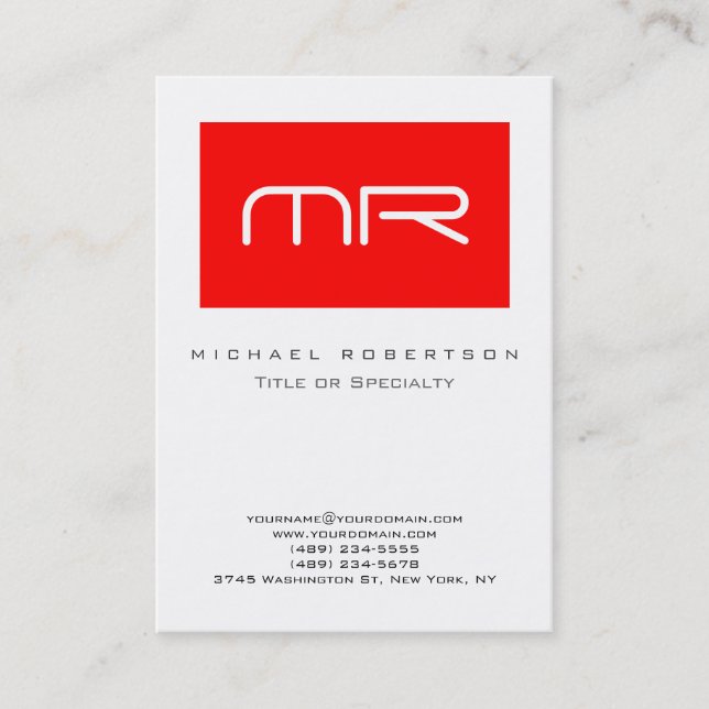 Monogramme moderne Carte de visite blanc rouge pro (Devant)