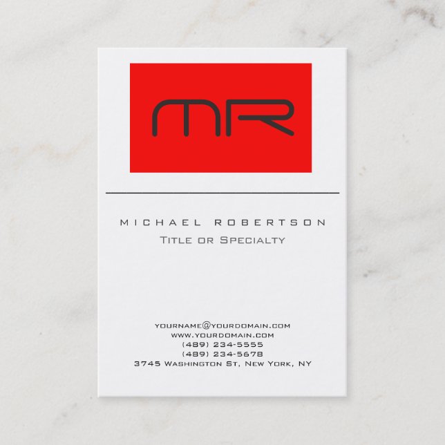 Monogramme moderne Carte de visite blanc rouge pro (Devant)