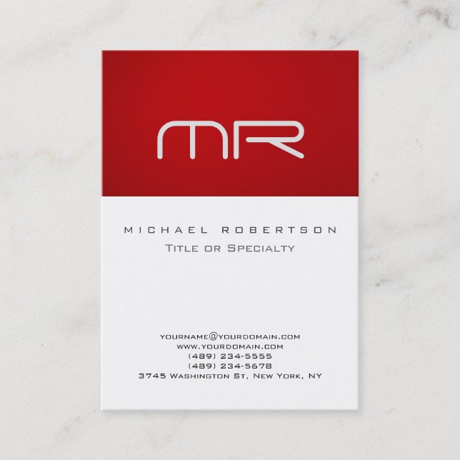 Monogramme moderne Carte de visite blanc rouge pro (Devant)