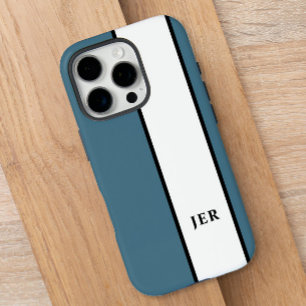 Monogramme moderne   Coque Blue Stripe iPhone 16