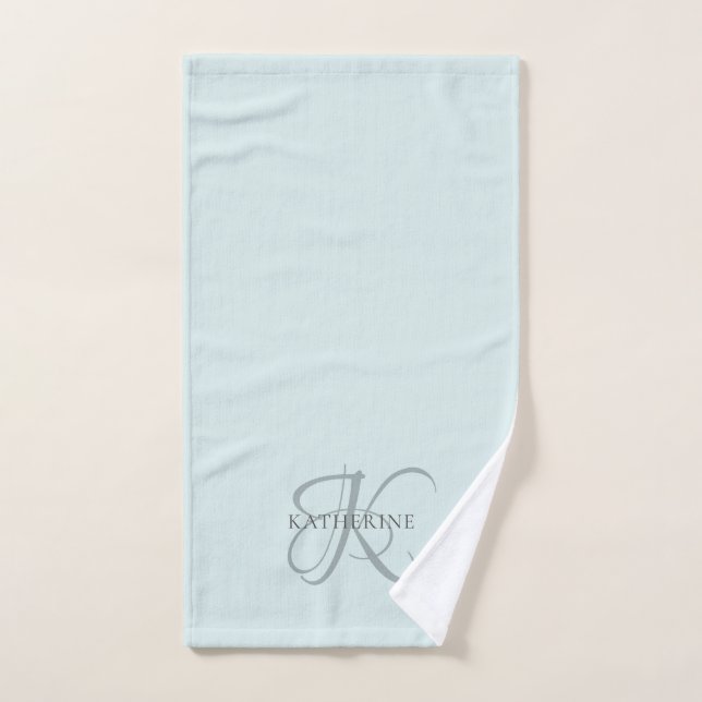 Monogramme moderne élégant Script Aqua Blue (Serviette à main)