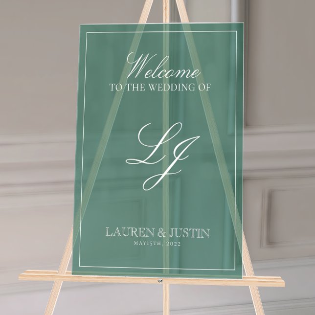 Monogramme moderne Emerald Script Bienvenue (Wedding Welcome Sign!)