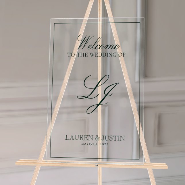 Monogramme moderne Emerald Script Bienvenue (Wedding Welcome Sign!)