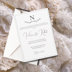 Monogramme Moderne Faire-part de mariage noir et b