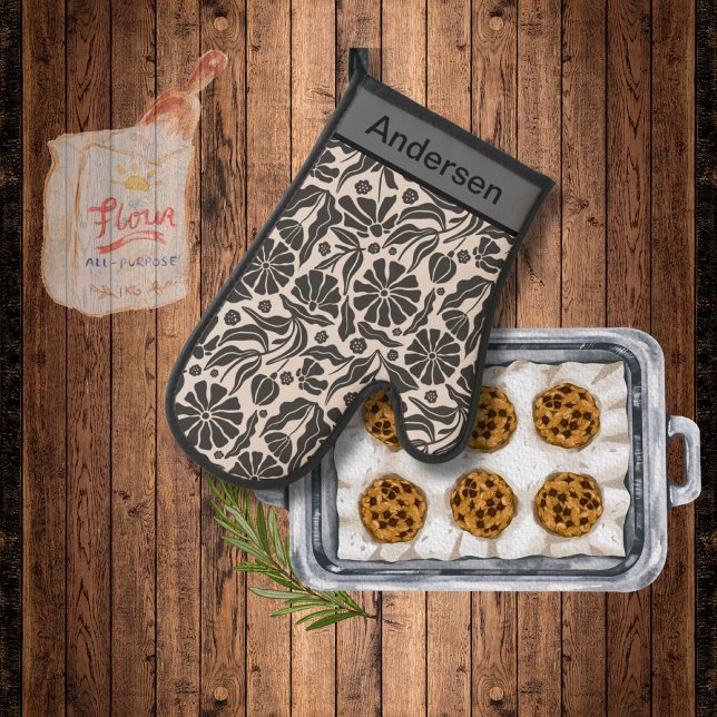 Monogramme moderne Fleur noire Motif Cuisine (Créateur téléchargé)