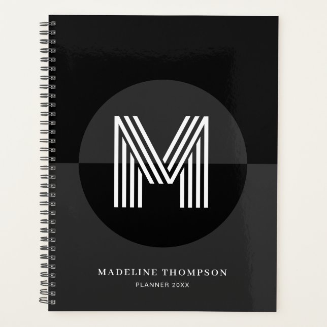 Monogramme moderne géométrique gris-noir classique (Devant)
