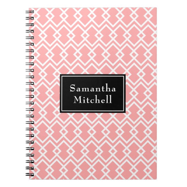 Monogramme Moderne Géométrique Rose Carnet noir (Devant)