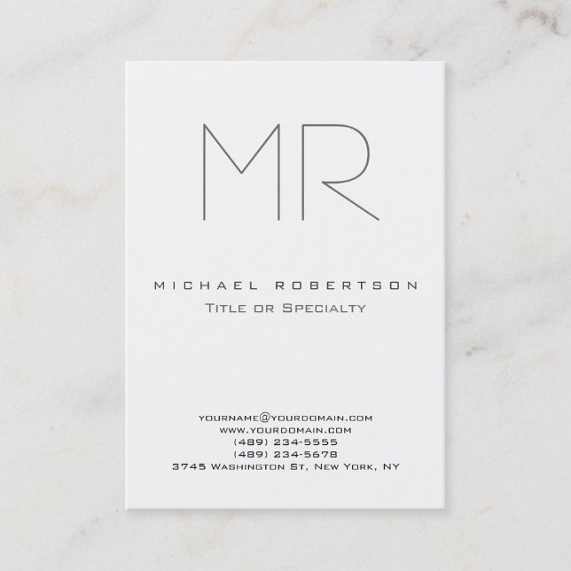 Monogramme moderne gris blanc Carte de visite prop (Devant)