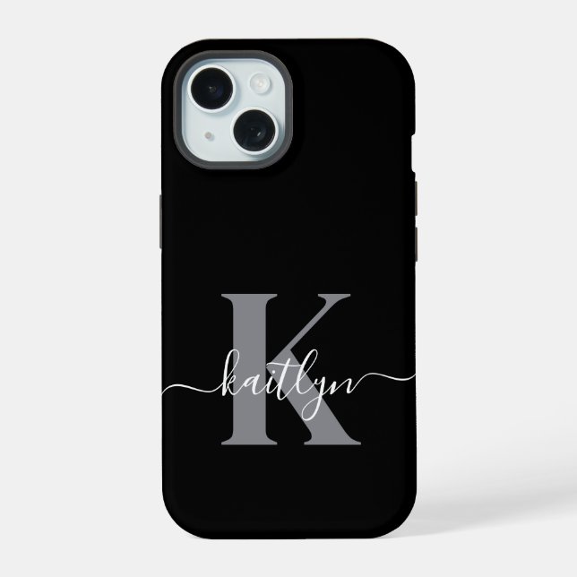 Monogramme moderne gris noir script (Verso)