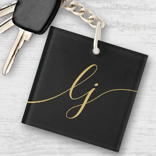 Monogramme Moderne Minimal Élégant Black Gold Scri