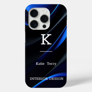 Monogramme moderne minimaliste noir et bleu Coque