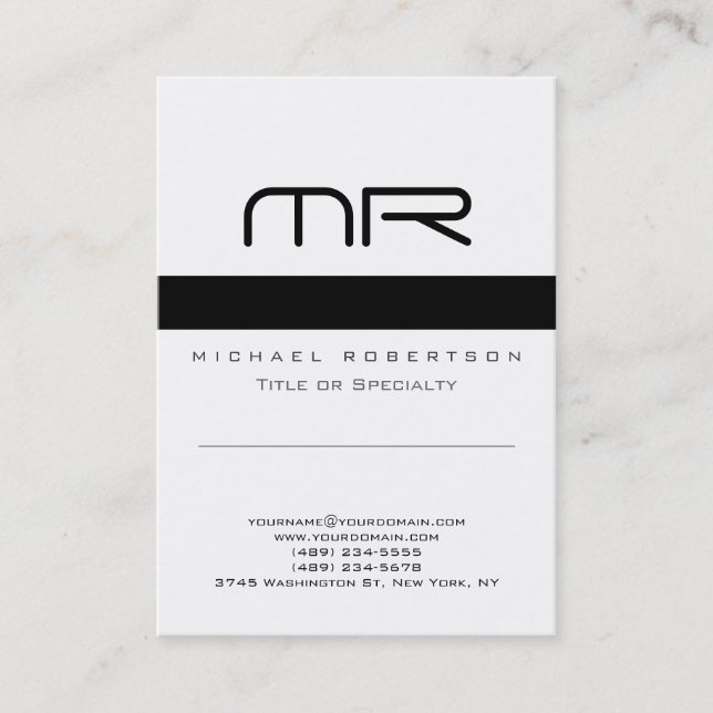 Monogramme moderne noir blanc Carte de visite prop (Devant)