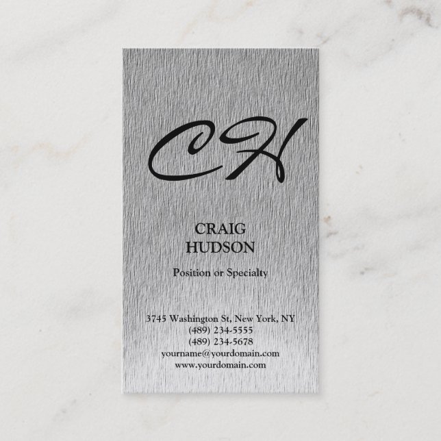 Monogramme moderne noir blanc gris Carte de visite (Devant)