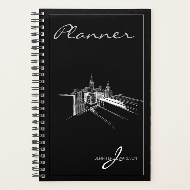 Monogramme moderne Noir élégant Vibrant Plan Ville (Devant)