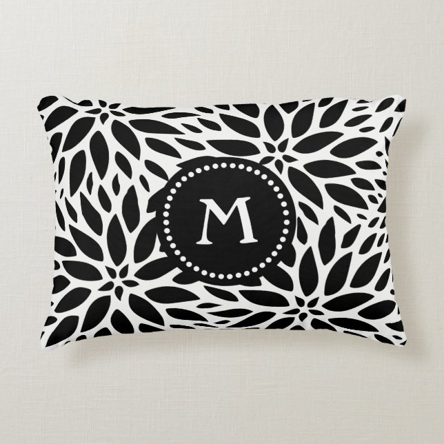 Monogramme moderne noir et blanc Coussin d'accent  (Devant)