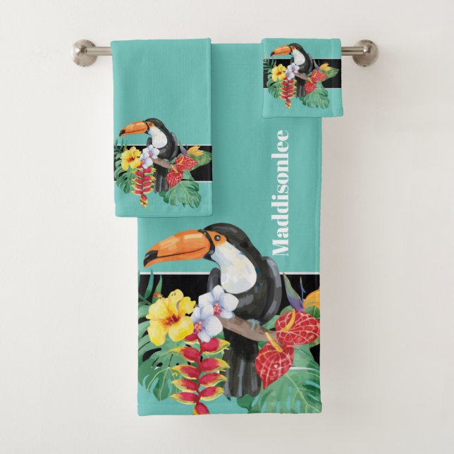 Monogramme moderne Nom Black Toucan Salle de bain (En situation)