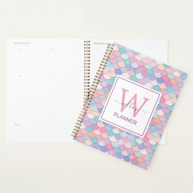 Monogramme moderne Nom Joli Glam Mermaid tendance (Devant avec enveloppe)