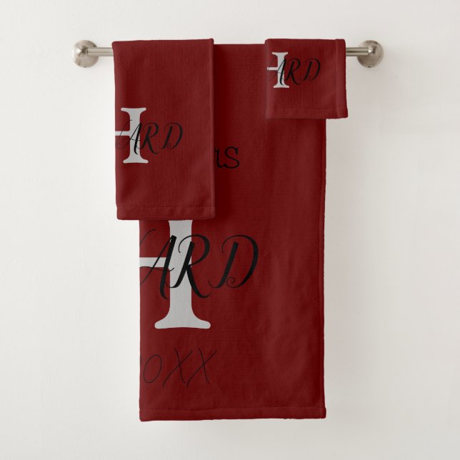 Monogramme moderne Nouveaux mariés Bourgogne Rouge (En situation)