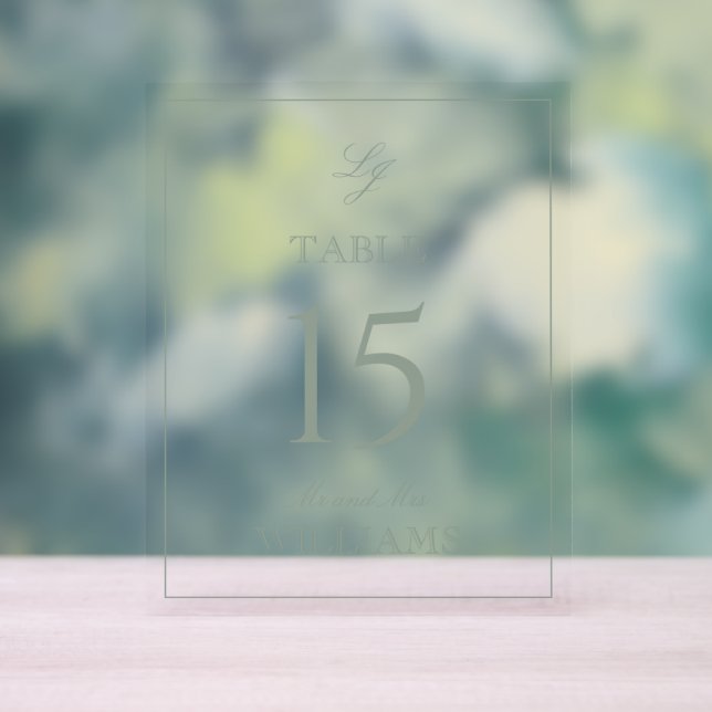 Monogramme moderne Sage Mariage vert Numéro de tab (Neutre)