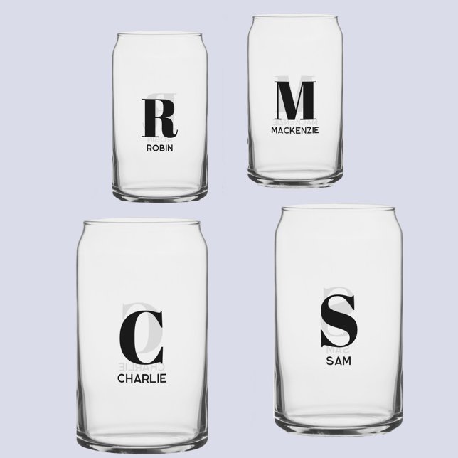 Monogramme moderne simple Nom initial Personnalisé (Monogram initial name personalized modern can glass)