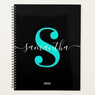 Monogramme Moderne Turquoise Clair et Noir et Blan