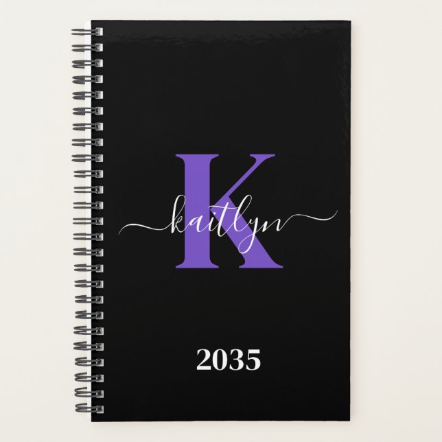 Monogramme Moderne Violet Noir Script (Devant)