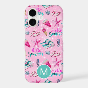 Monogramme motif aquarelle estivale rose féminin