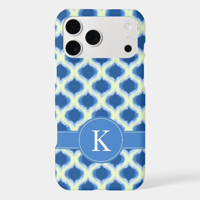 Monogramme Motif bleu vert Ikat Ogee (Verso)
