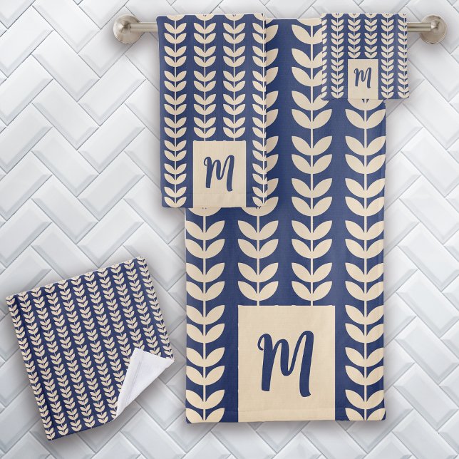 Monogramme Motif de feuille de crème bleue (Créateur téléchargé)