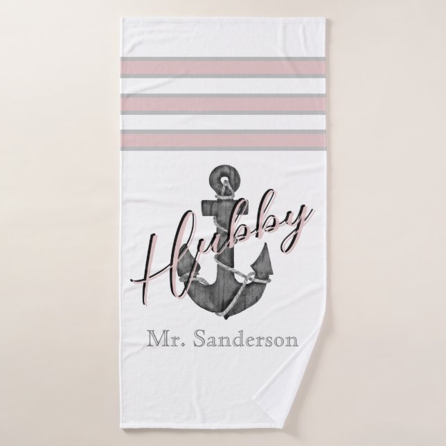 Monogramme nautique Dusty Rose rose Ancre florale (Serviette de bain)