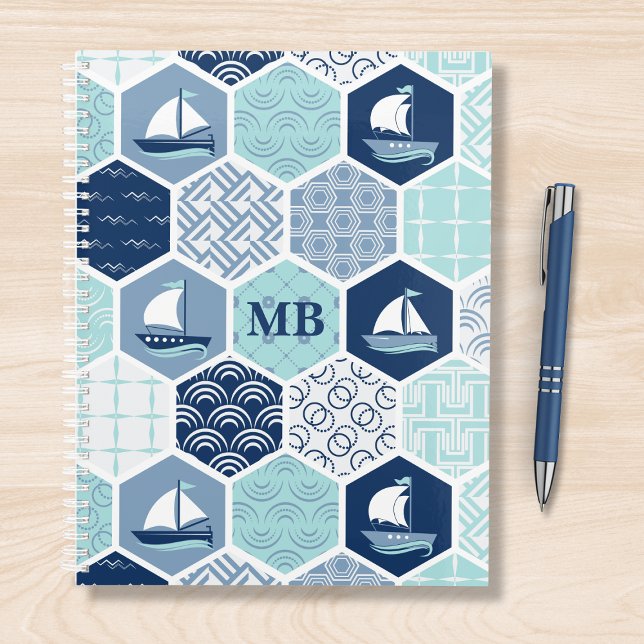 Monogramme Nautique Moderne Bateau Bleu Personnali (Créateur téléchargé)