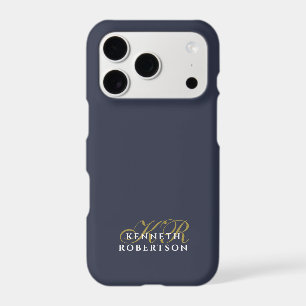 Monogramme Navy Blue Or Blanc Minimaliste Chic Hom