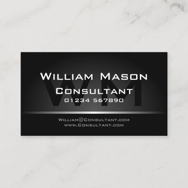 Monogramme noir argent professionnel - Carte de vi (Devant)