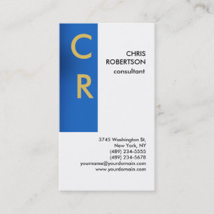 Monogramme noir blanc bleu Carte de visite plat