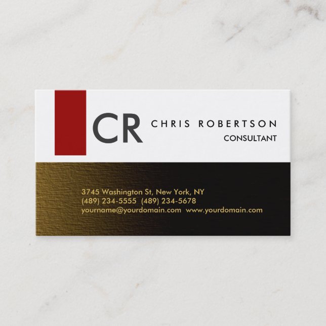 Monogramme noir blanc gris rouge or Carte de visit (Devant)