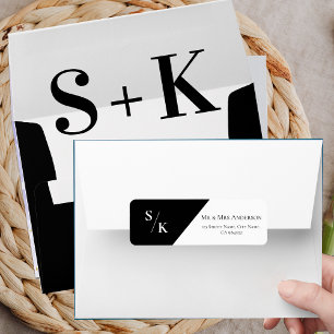 Monogramme noir blanc minimaliste adresse Mariage