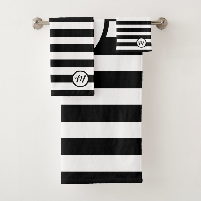 Monogramme noir blanc rayures contemporaines (En situation)